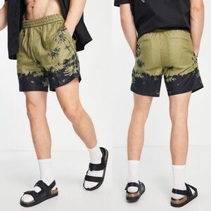 NEW Topman Palm Tree Print Line Blend Shorts Mens Size 32 Green Black Khaki NWOT